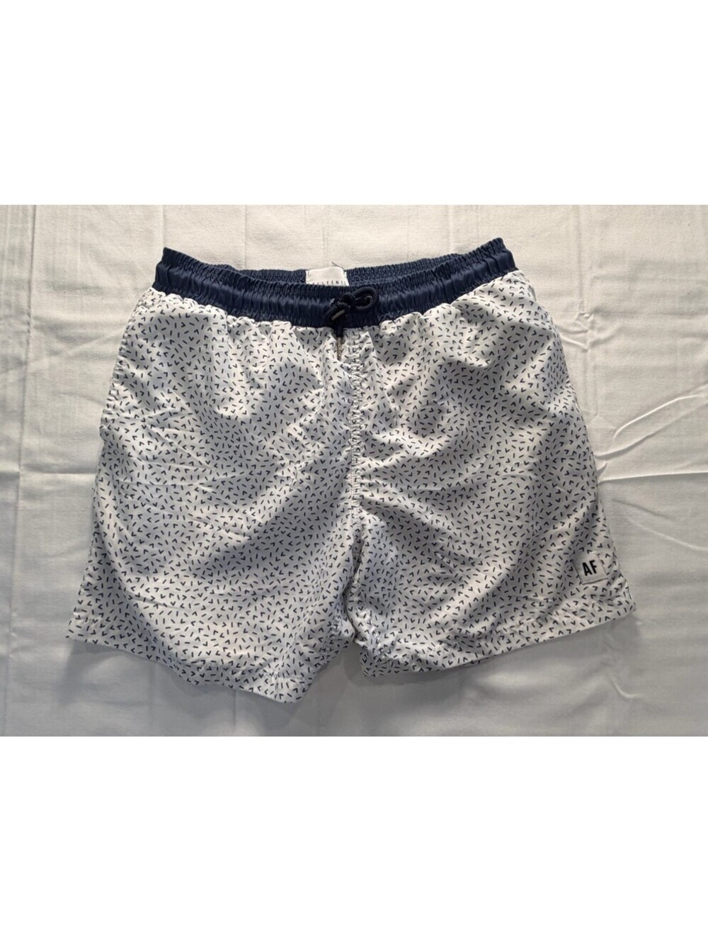 ALLFENIX Swim Shorts Men M White Navy Micro Pattern Mesh Lined Trunks
